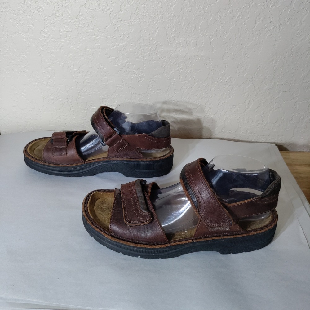 Naot Mens Brown Leather Three Strap Comfort Sandals Made in Israel Size 42